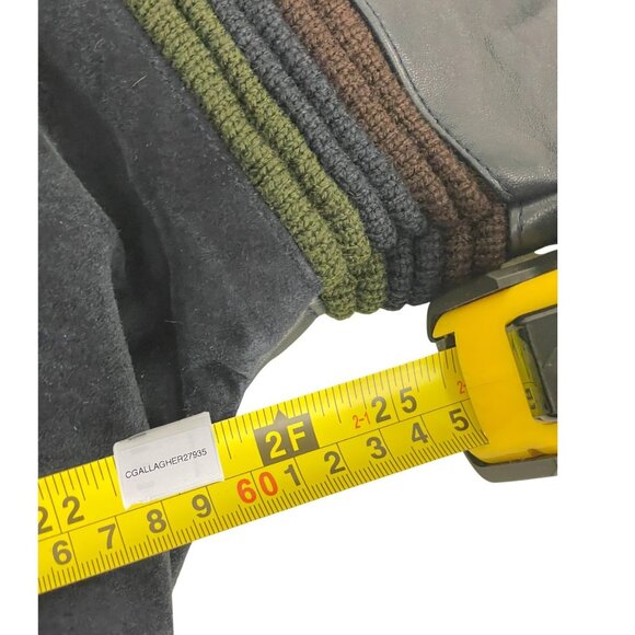 VTG Saxony Mens Sweater Jacket Size M Genuine Leather Acrylic Black Knit Hip Hop - Picture 7 of 9